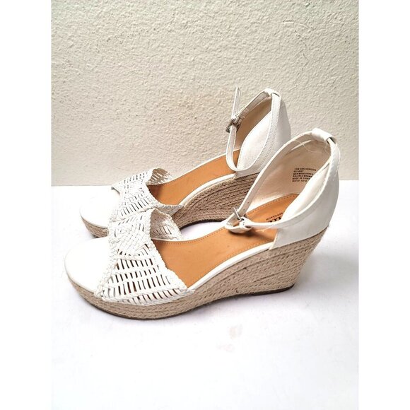 Ana Horizon Espadrille White Woven Wedge Sandals Size 11 Ankle Strap Open Toe - Picture 3 of 11